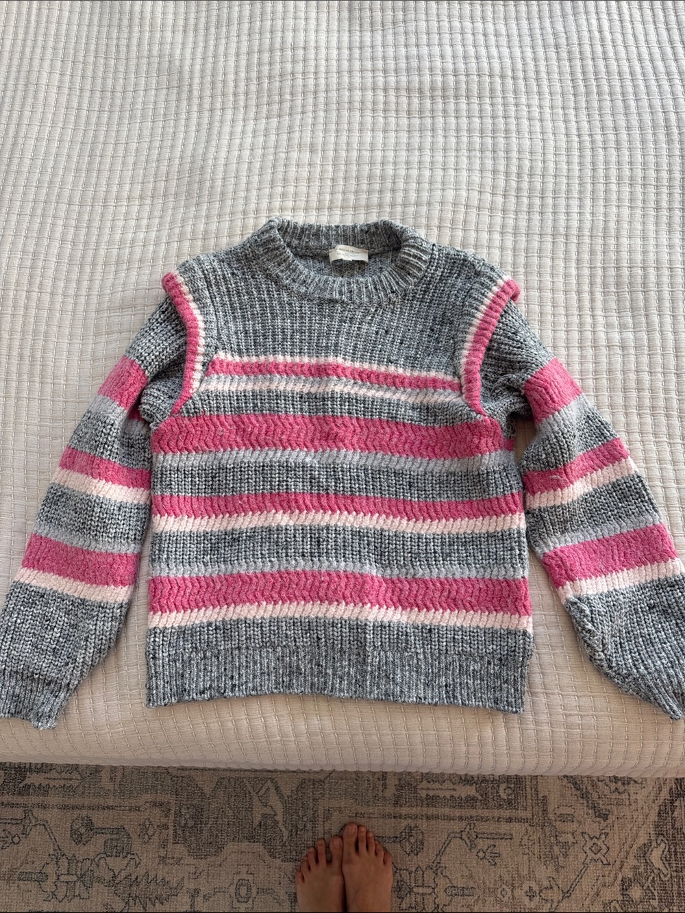 Sezane Striped Crewneck Sweater in Gray, Pink & Light Pink